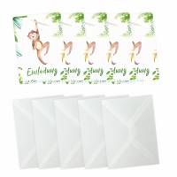 5 Einladungskarten Affe Dschungel grün inkl. 5 transparenten Briefumschlägen Kindergeburtstag Mädchen Junge Bild 3