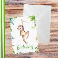 5 Einladungskarten Affe Dschungel grün inkl. 5 transparenten Briefumschlägen Kindergeburtstag Mädchen Junge Bild 4