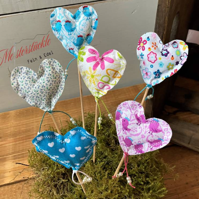 Dekostecker Stoffherz Herzstecker bunt handgemacht