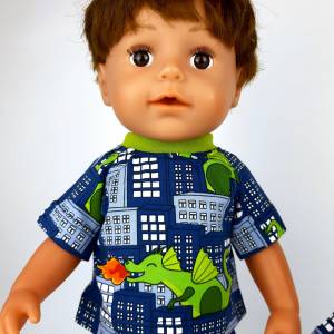 Drache in der City, T-Shirt für Puppen Gr. 40-43 cm Bild 3