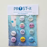 PROST-it Glasmarkierer/Button mit Saugnapf, personalisierbar für Gläser oder Flaschen Set "Für Frauen" Bild 1