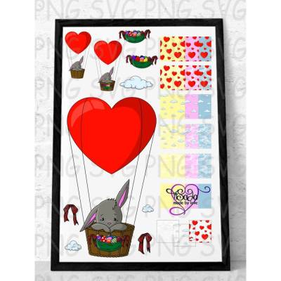 Plotterdatei und DigiStamp "Luftballonhase" ,SVG, DXF, PNG, inkl. Digipapier und Sprüche