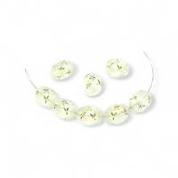 10 Acryl-Perlen oval 10 x 14 MM transluzent, matt, weiß mit goldenen Sternen Bild 1