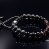Herren Edelstein Doppel-Armband aus Granat Onyx und Achat, Makramee Armband, Geschenk für Mann, 8 mm Bild 3