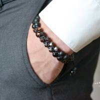 Herren Edelstein Doppel-Armband aus Granat Onyx und Achat, Makramee Armband, Geschenk für Mann, 8 mm Bild 8