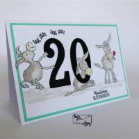 Glückwunschkarte zum 20. Geburtstag mit Eseln Handgefertigt mit Stampin Up Produkten Bild 1