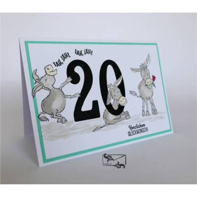 Glückwunschkarte zum 20. Geburtstag mit Eseln Handgefertigt mit Stampin Up Produkten