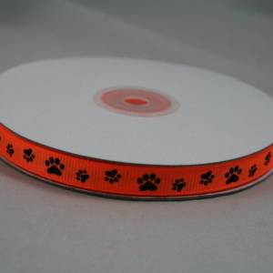 1 m Ribbon Ripsband Tatzen Hunde 10 mm, orange Bild 1