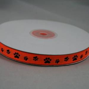 1 m Ribbon Ripsband Tatzen Hunde 10 mm, orange Bild 3
