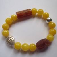 Jade gelb, Mandarin-Granat, 925er Silber, elastischer Schmuckgummi, Unikat, Kristallgrotte Bild 2