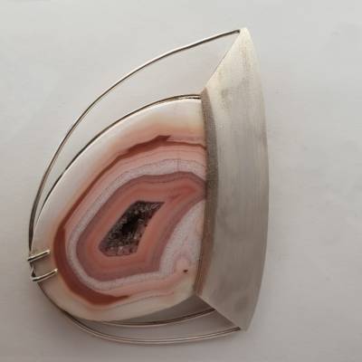 Großer Silberanhänger mit Achat aus Idar-Oberstein – Handgefertigtes Unikat