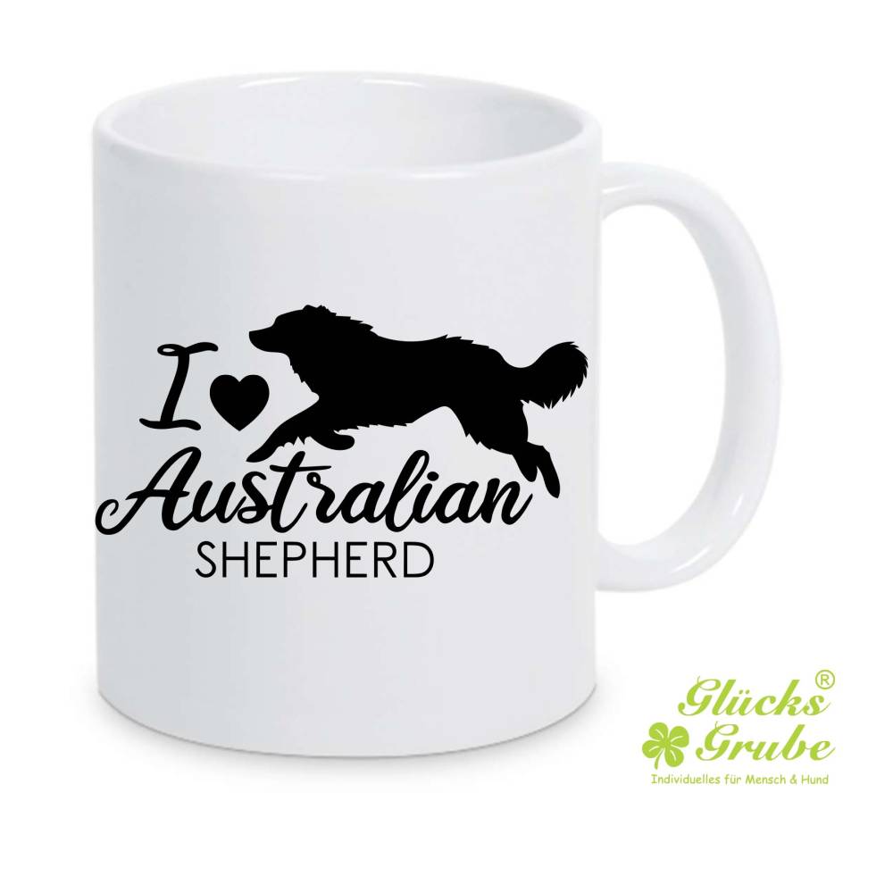 Tasse I love Australian Shepherd verschiedene Glitzer Modelle Bild 1