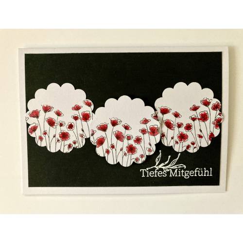 Beileidskarte Kondolenzkarte Trauerkarte mit Blumen Handgefertigt in Weiß-Schwarz-Rot