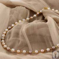 Perlen Collier naturfarbene Süßwasserperlen  925er Silber vergoldet Bild 5
