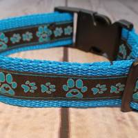 Hundehalsband Halsband "Pfoten-Liebe", blau, 30cm-44cm, 2,5cm breit Bild 2