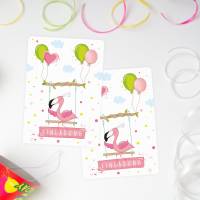 5 Einladungskarten Flamingo mit GLITZER inkl. 5 transparenten Briefumschlägen Kindergeburtstag Mädchen pink rosa Einladu Bild 5