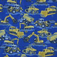 ♕ Jersey mit Baufahrzeugen Laster Kipper Bagger in blau oder grau 50 cm x 145 cm Nähen Stoff ♕ Bild 2