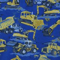 ♕ Jersey mit Baufahrzeugen Laster Kipper Bagger in blau oder grau 50 cm x 145 cm Nähen Stoff ♕ Bild 3