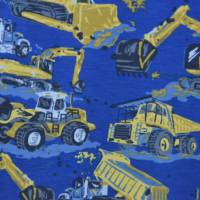 ♕ Jersey mit Baufahrzeugen Laster Kipper Bagger in blau oder grau 50 cm x 145 cm Nähen Stoff ♕ Bild 4
