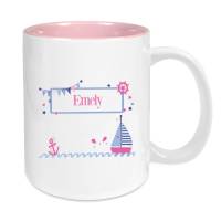 Tasse mit Namen Keramik rosa für Kinder, Motiv Segelboot Bild 1