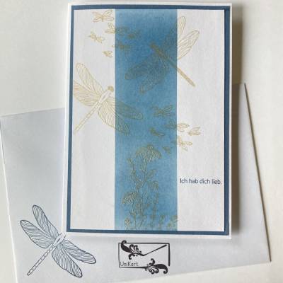 Edle Valentinstagskarte Liebeskarte in blau/weiß/gold gefertigt in Handarbeit mit Stampin'Up Material u.a.