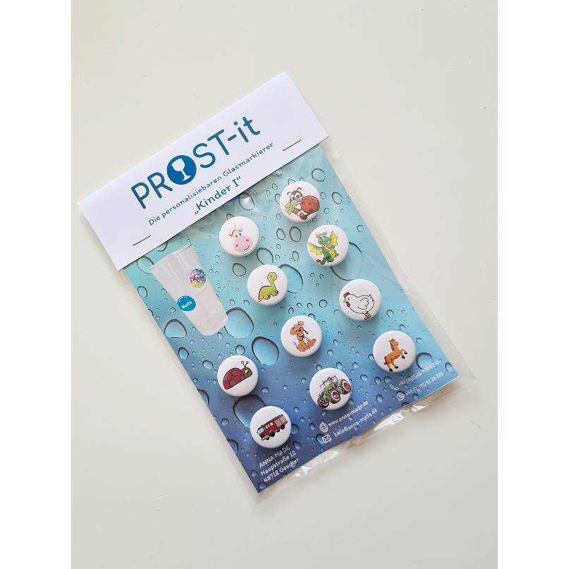 PROST-it Glasmarkierer/Button mit Saugnapf, personalisierbar