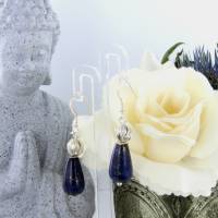 dunkel blaue Lapis Lazuli Ohrhänger mit Silber geschliffene Kugel Fischerhaken Silber Bild 4