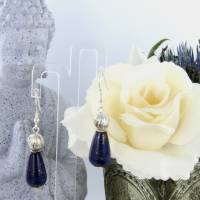 dunkel blaue Lapis Lazuli Ohrhänger mit Silber geschliffene Kugel Fischerhaken Silber Bild 5
