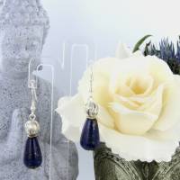 dunkel blaue Lapis Lazuli Ohrhänger mit Silber geschliffene Kugel Fischerhaken Silber Bild 6