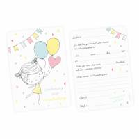 5 Einladungskarten zur Einschulung Mädchen mit Luftballons mit GLITZER inkl. 5 transparenten Briefumschlägen Einladung Bild 1