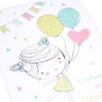 5 Einladungskarten zur Einschulung Mädchen mit Luftballons mit GLITZER inkl. 5 transparenten Briefumschlägen Einladung Bild 8