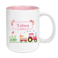 Tasse mit Namen Keramik rosa für Kinder, Motiv Traktor Bild 1