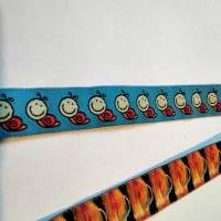 1m Webband mit kleinen Schnecken, 15mm breit, Meterware, Frühling,türkis, orange Bild 1
