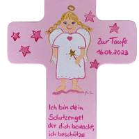 Schutzengelkreuz Mädchen Taufkreuz, Kinderkreuz Geschenk zur Taufe / Geburt Bild 1