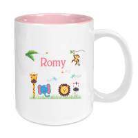 Tasse mit Namen Keramik rosa für Kinder, Motiv Zootiere Bild 1