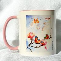 Bezaubernde Keramiktasse - Verliebtes Vogelpärchen Bild 1