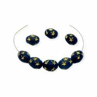 6 Acryl-Perlen oval 10 x 14 MM, matt, dunkelblau mit goldenen Sternen Bild 1