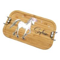 Brotdose personalisiert aus Edelstahl mit Bambus Deckel "Pferd", Trennsteg, Lunchbox Bild 5