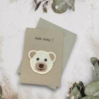 Karte zur Geburt Eisbär, Glückwunschkarte, Geburtstag Bär, Teddy Häkelkarte Klappkarte Bild 1