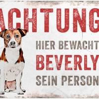 Hundeschild ACHTUNG! (Jack Russell Terrier) mit Hundename, wetterbeständiges Warnschild Bild 1