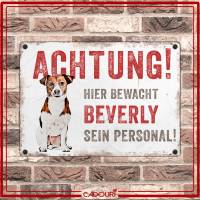 Hundeschild ACHTUNG! (Jack Russell Terrier) mit Hundename, wetterbeständiges Warnschild Bild 2