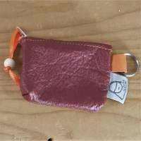 Tampontäschchen oder Geldbeutel m.Schlüsselring, aus echtem Leder, rotbraun mit orange Bild 1