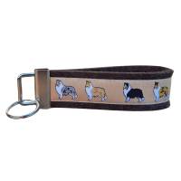 Schlüsselanhänger Schlüsselband Wollfilz dunkelbraun Webband Collies/Shelties Hunde beige schwarz weiß Geschenk! Bild 1