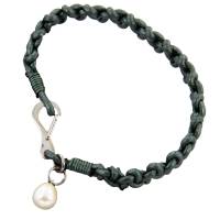 Armband Leder grün geflochten mit Perle Schnappverschluss Edelstahl Bild 1