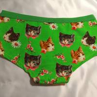 Unterhose für Frauen, Damen Hipster, handmade Damenunterwäsche, Slip, "The ugly cat", Katzen, Blumen, grün Bild 2