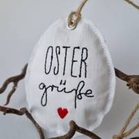 Deko-Osterei aus Vintage-Baumwollstoff "OSTER Grüße" - von he-ART by helen hesse Bild 2