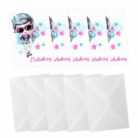 5 Einladungskarten cooles Mädchen Sterne pink türkis inkl. 5 transparenten Briefumschlägen Bild 2