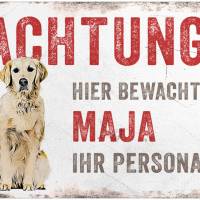 Hundeschild ACHTUNG! (Golden Retriever) mit Hundename, wetterbeständiges Warnschild Bild 1