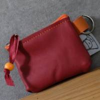 Tampontäschchen oder Geldbeutel m.Schlüsselring, aus echtem Leder, tomatenrot mit orange Bild 2