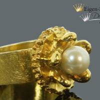 Goldschmiede Perlenring "Princess pearl" in 925er Sterling Silber mit einer 22-karätigen Goldplattierung Bild 1